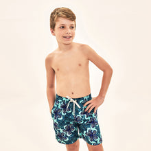 Carica l'immagine nel visualizzatore di Gallery, Image 04: Uv Line Costume Ragazzo Shorts Aqua Hibiscus Kids Upf50+