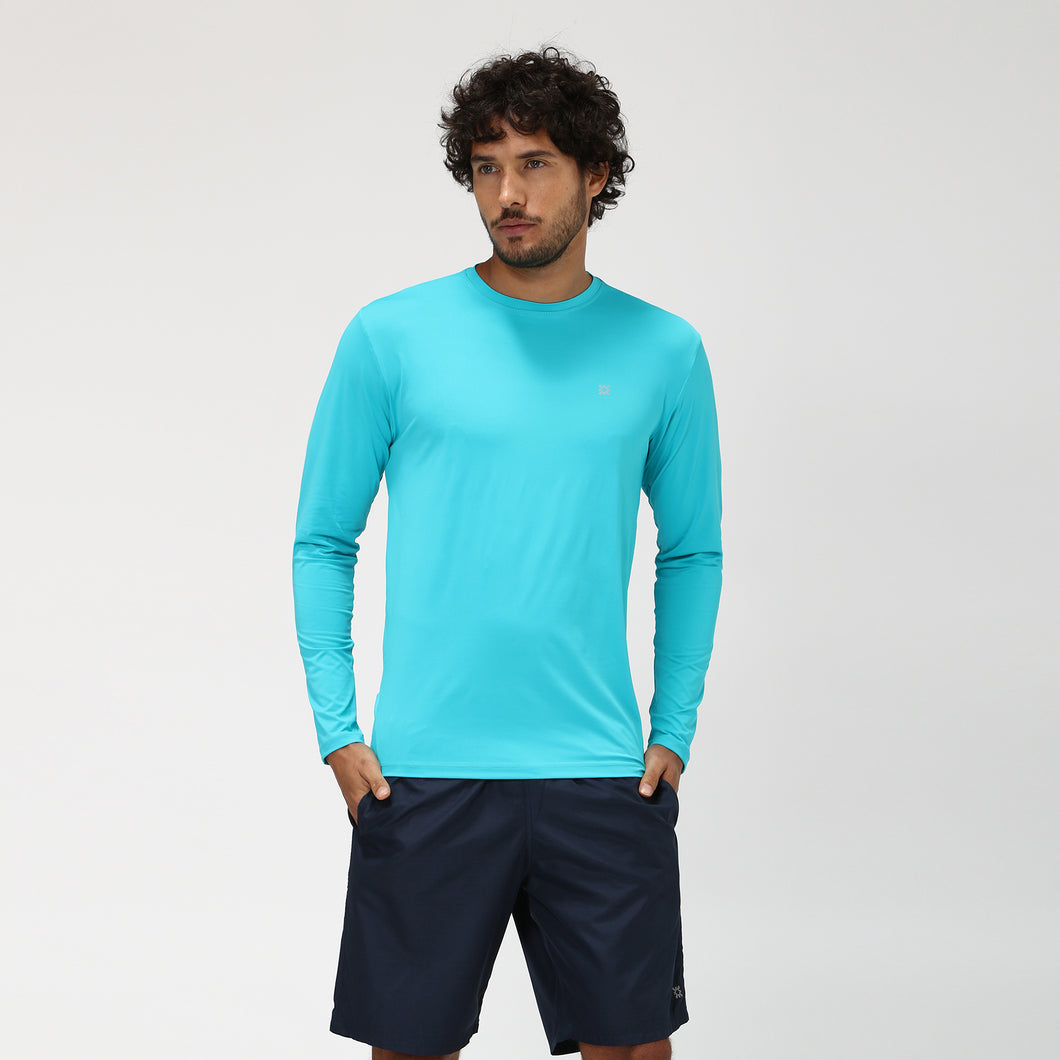 Model Front: Uv Line Protezioni Da Eruzioni Camiseta Uvpro Ml Azul Piscina Upf50+