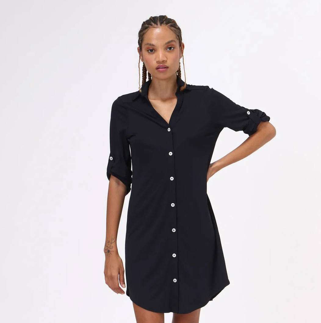 Model Front: Uv Line Caftano / Copricostume Copenhagen Fpu50+ Shirtdress Black Uv