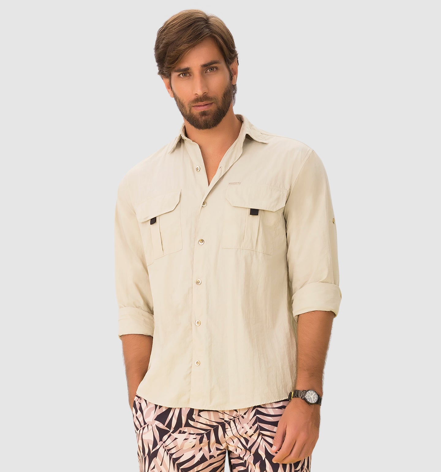 Model Front: Uv Line Magliette Uomo Shirt Tenerife Areia Upf50+