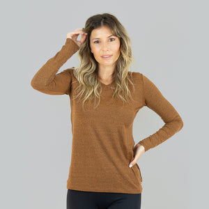 Model Front: Uv Line Top Da Fitness Sport Fit Fem Ml Amarelo Msc Upf50+
