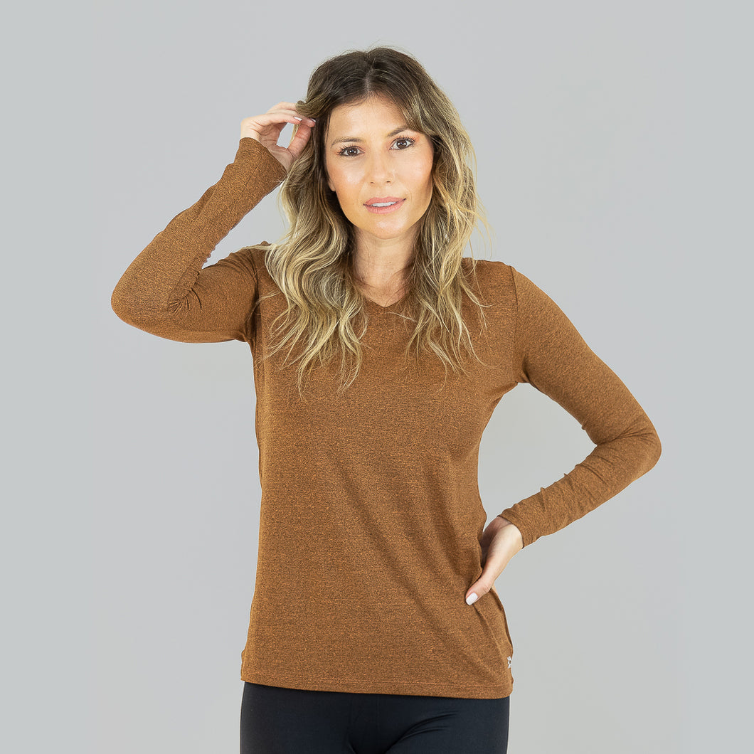 Model Front: Uv Line Top Da Fitness Sport Fit Fem Ml Amarelo Msc Upf50+