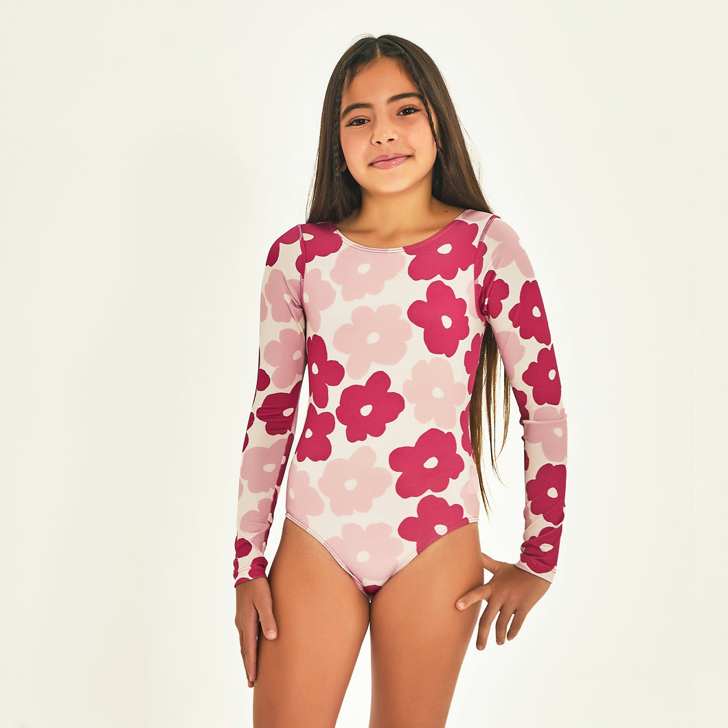 Model Front: Uv Line Intero Bambina Swimsuit Flores Upf50+