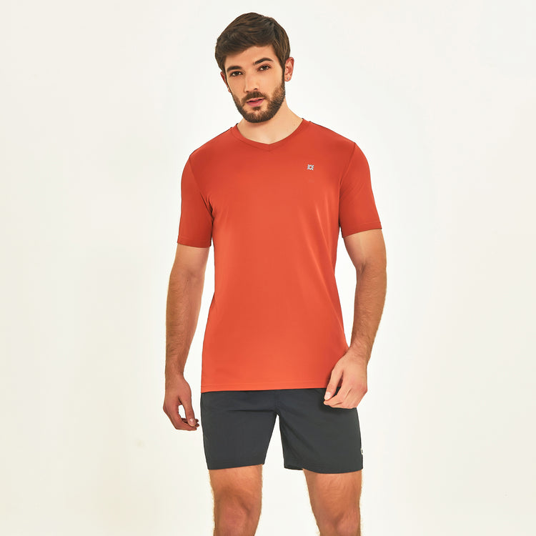 Model Front: Uv Line Top Da Fitness T-Shirt Sport Fit Ferrugem Upf50+