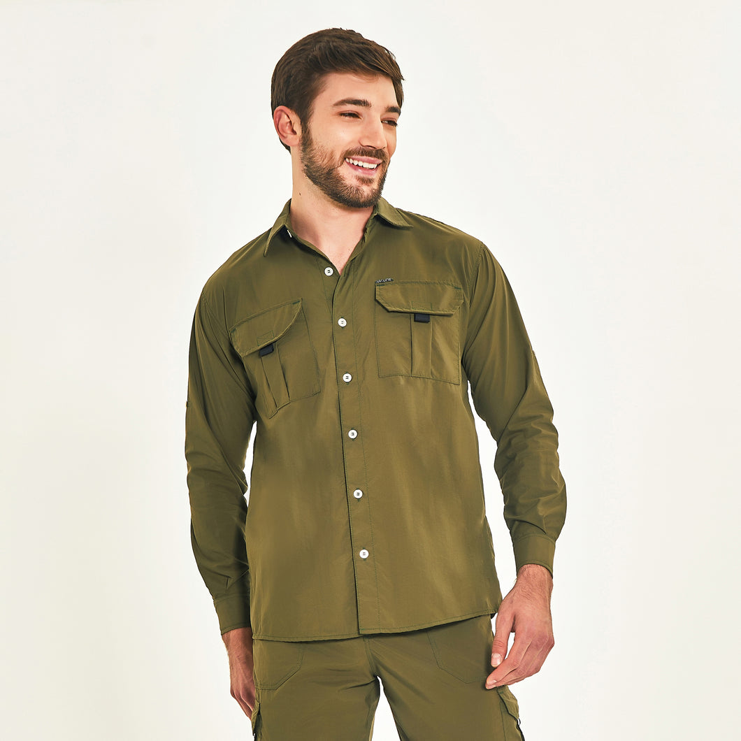 Model Front: Uv Line Top Da Fitness Tenerife Verde Militar Upf50+